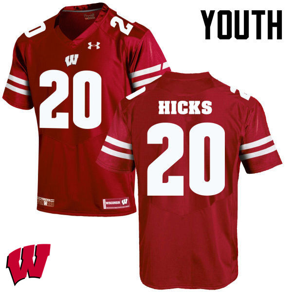 Youth Winsconsin Badgers #20 Faion Hicks College Football Jerseys-Red - Click Image to Close